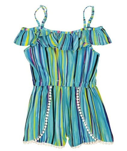 Vertical Striped Cold Shoulder Romper